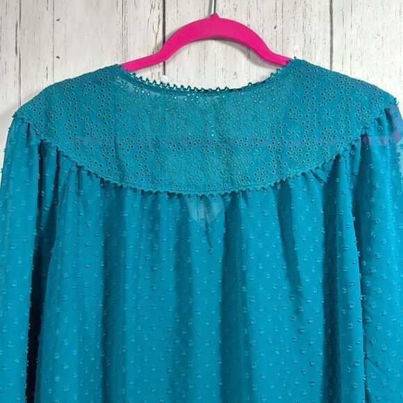Matilda Jane Charismas Swiss Dot Peasant Boho Sheer Teal Green Top Blouse - Picture 11 of 13